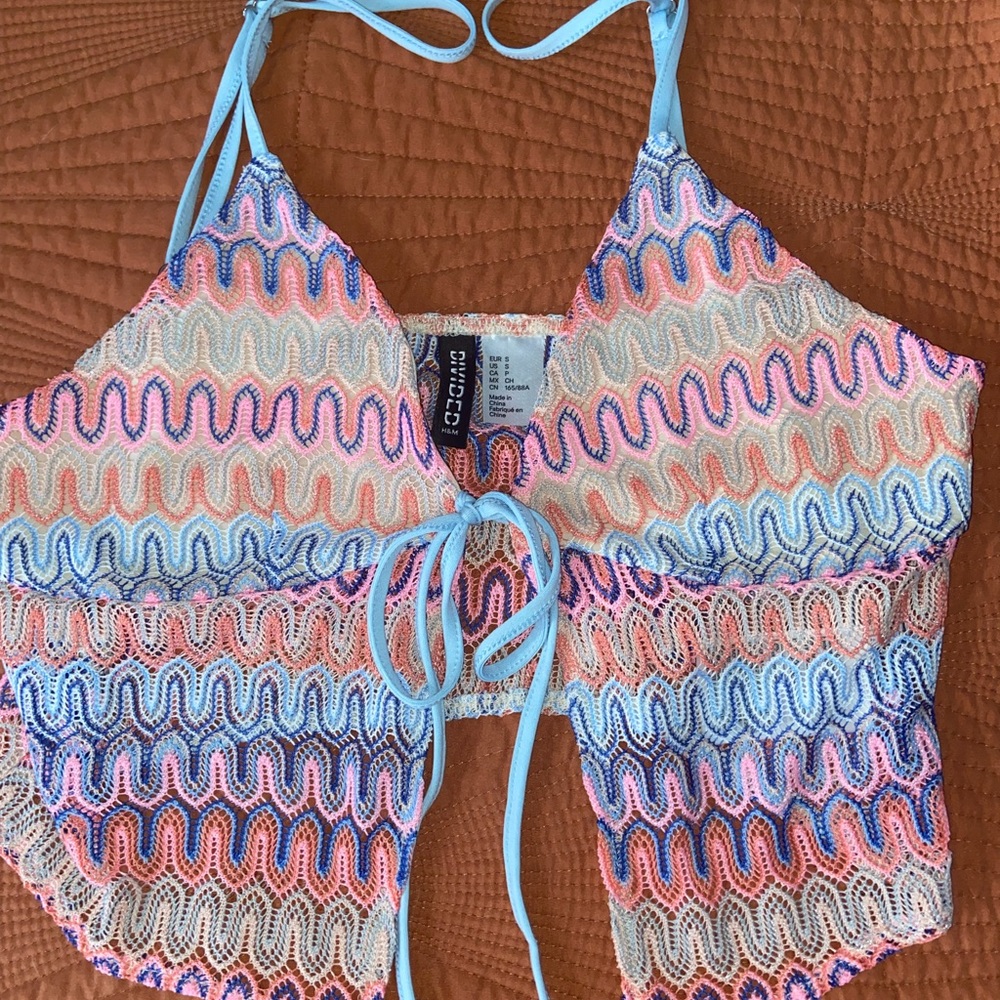 H&M crochet-look tie-detail top